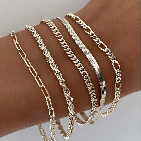 Conjunto de 5 Pulseiras Douradas