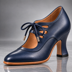 Sapatos de salto Audrey com atacadores em azul-marinho
