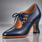 Sapatos de salto Audrey com atacadores em azul-marinho