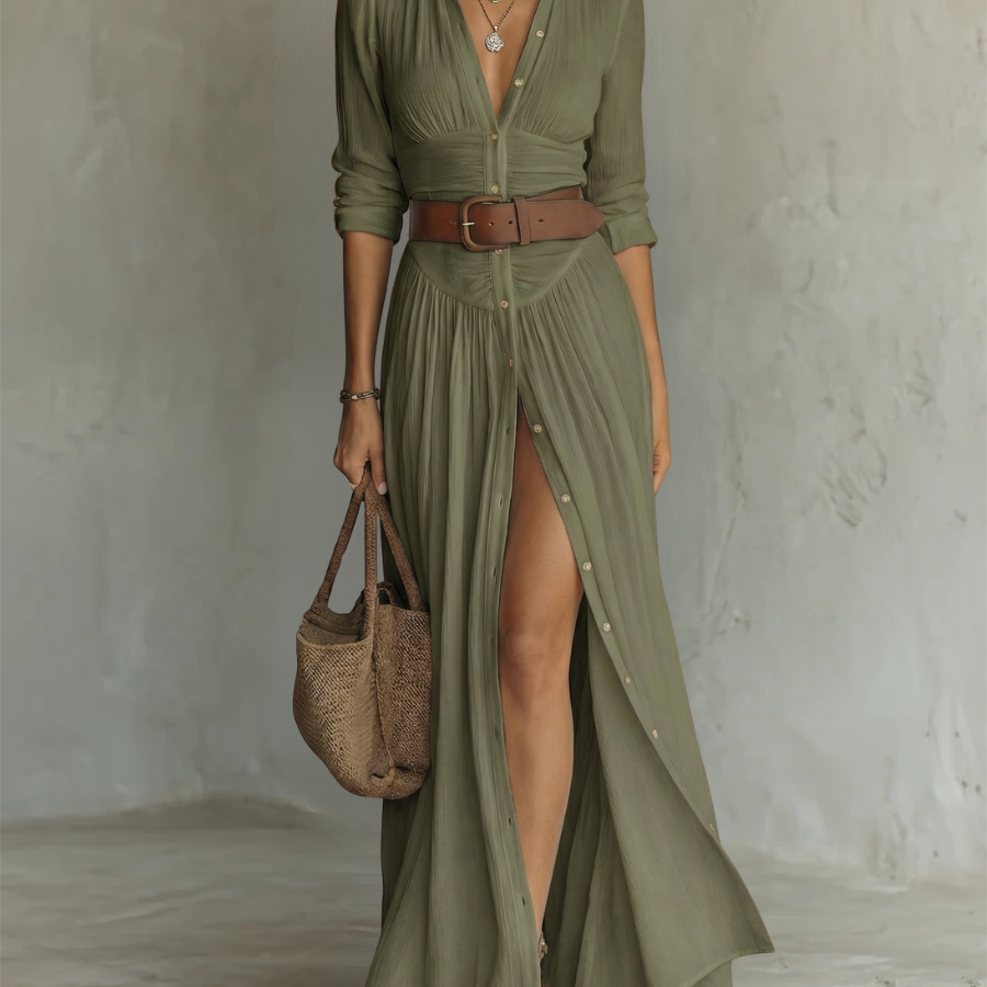 Amélia - Vestido maxi elegante para Mulher com colarinho