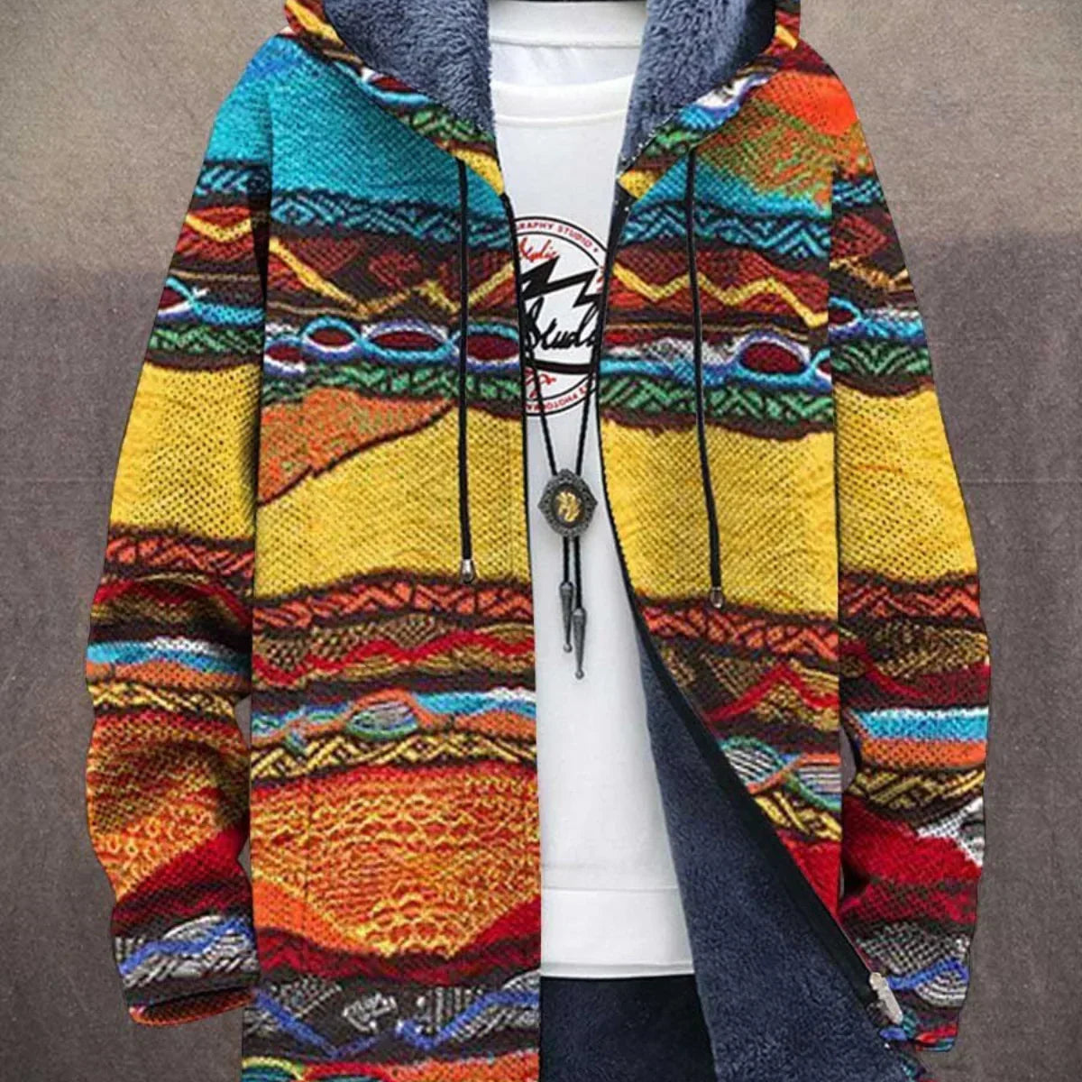 Delia – Cardigan Artístico com Capuz