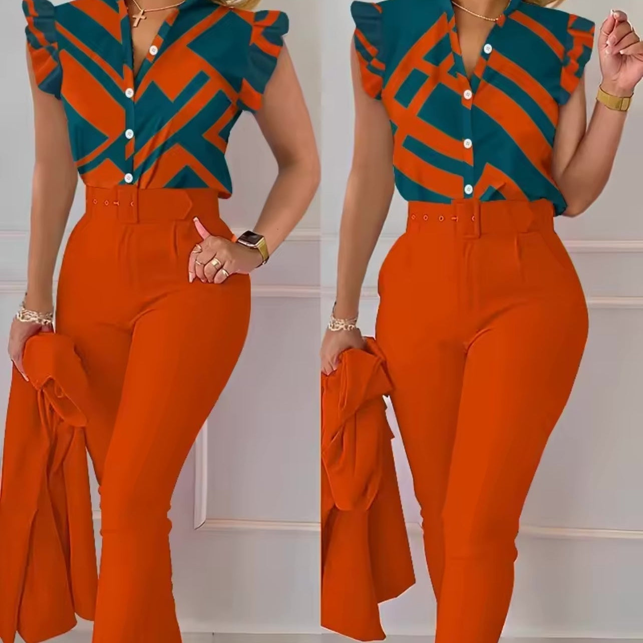 Fato de três peças com casaco, calças e camisa
