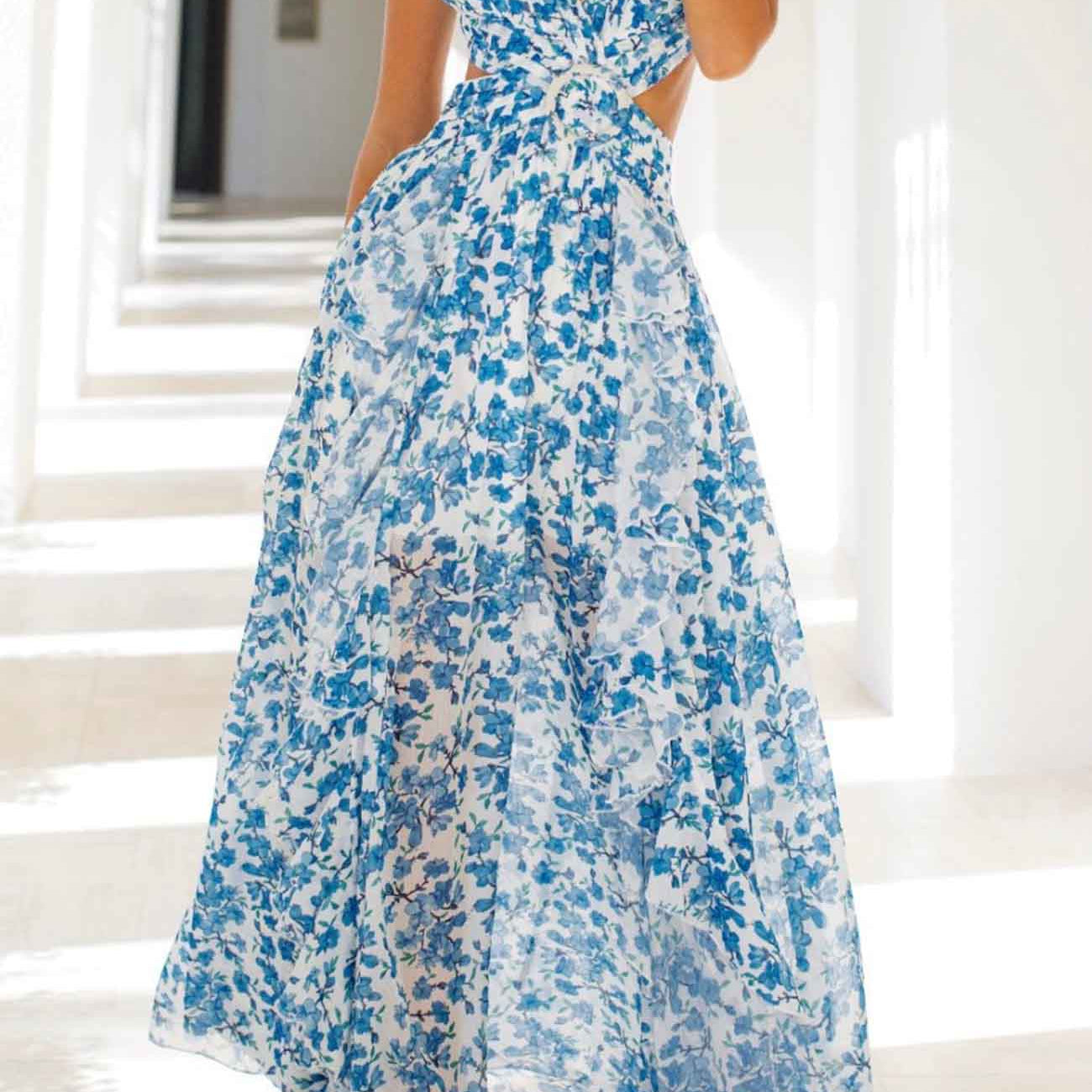 Isadora™ | Vestido longo com recorte e mangas franzidas