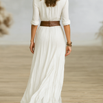 Clara – Vestido Comprido Plissado em Algodão e Linho com Cinto
