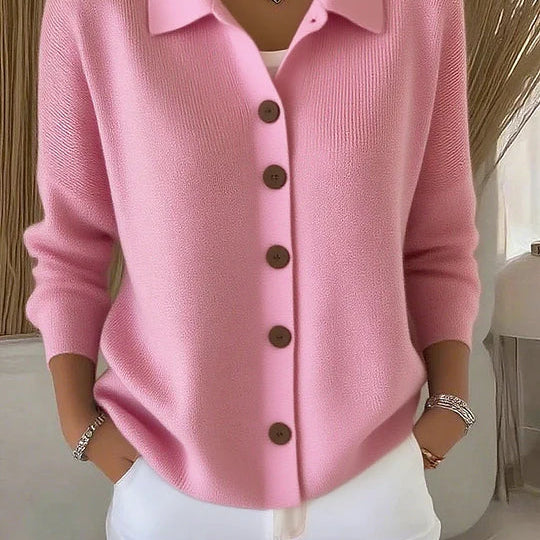 Josefina | Cardigan de Malha Liso com Gola e Botões