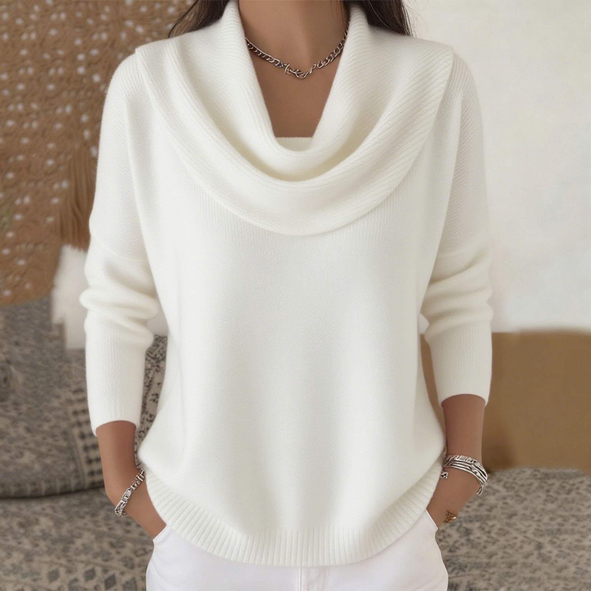 Camisola Gioia com gola drapeada, branco