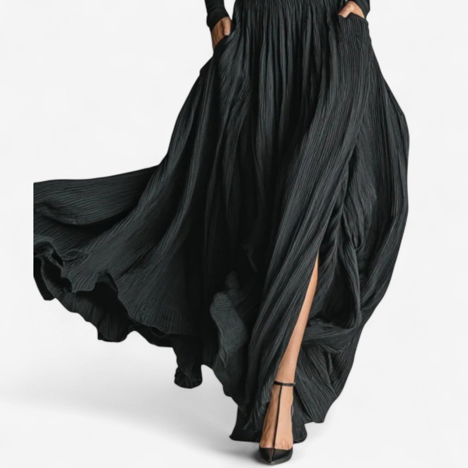 Cinzia – Vestido Maxi de Cintura Subida com Racha Lateral