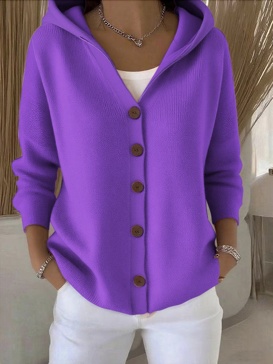 Casaco de malha Rosalia com capuz, roxo