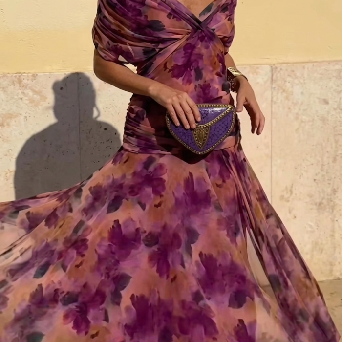 Alondra - Vestido longo de Mulher com estampa floral e decote em V