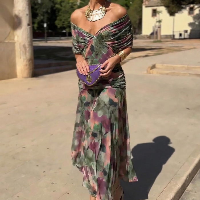 Alondra - Vestido longo de Mulher com estampa floral e decote em V
