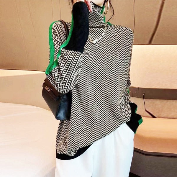 Malou | Camisola de gola alta com riscas contrastantes
