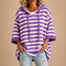 Poncho Loredana de malha às riscas com capuz, roxo