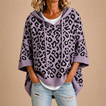 Poncho Gabriella de malha animal print com capuz, roxo