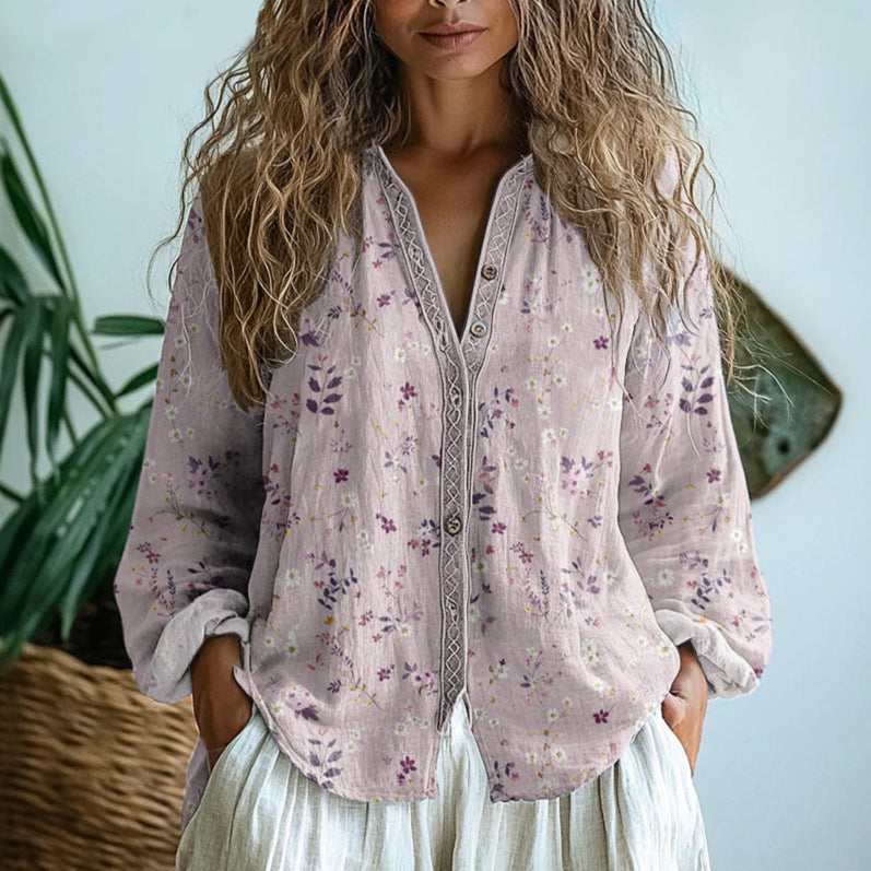Ambre™ — Blusa com Estampado de folhas vintage