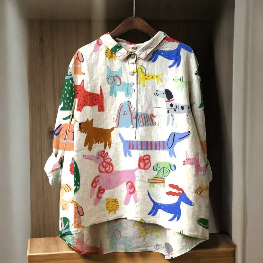 Laluna — Blusa feminina exclusiva com Estampado de cachorro