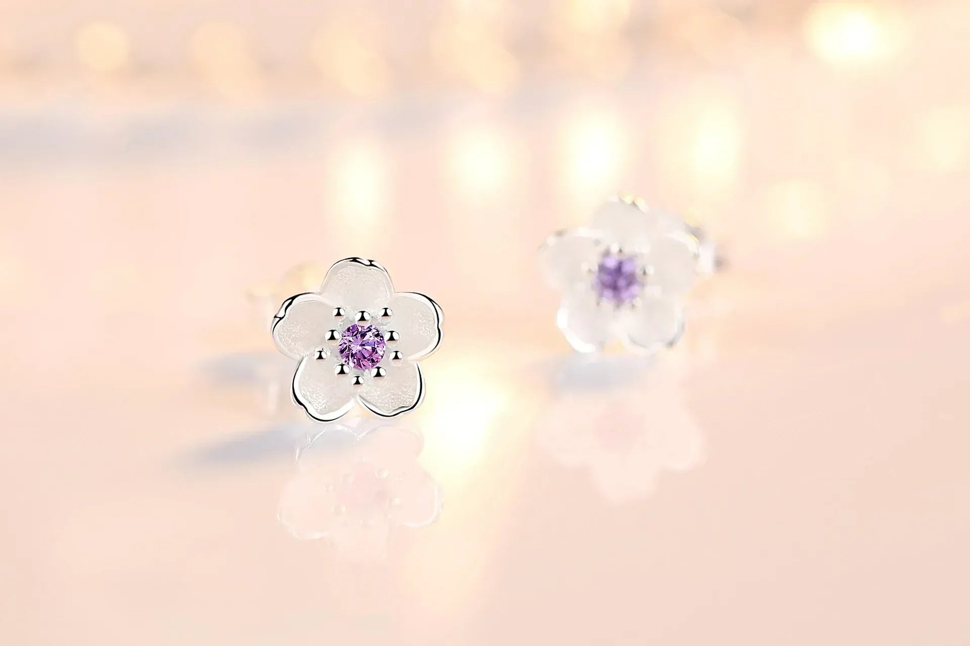 Brincos de Botão Florais com Zircónio