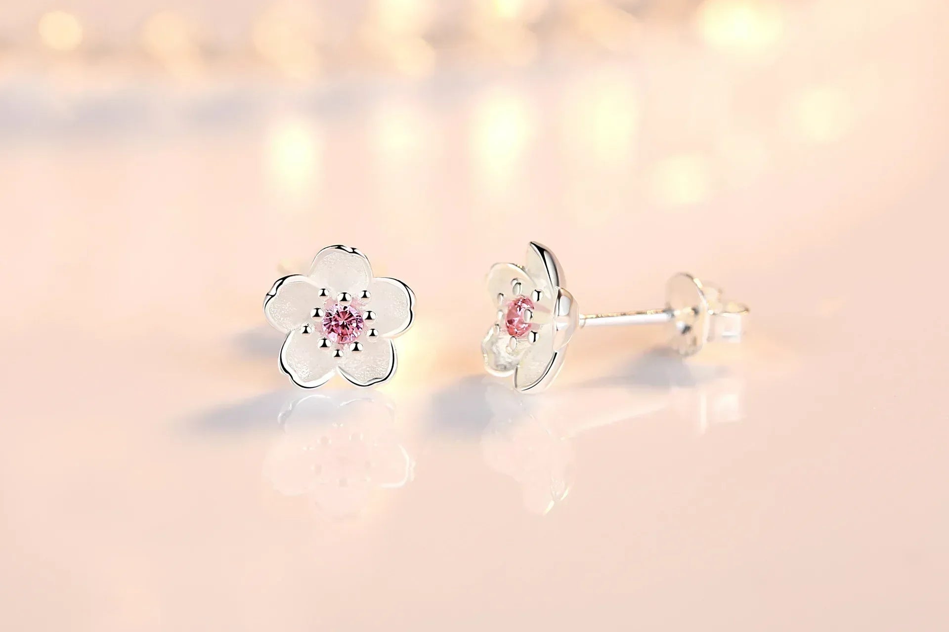 Brincos de Botão Florais com Zircónio
