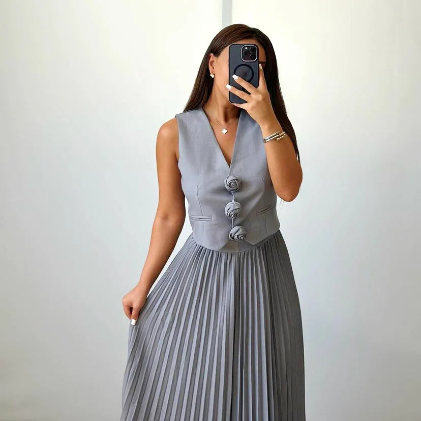 Rosaire | Conjunto de colete floral e saia plissada