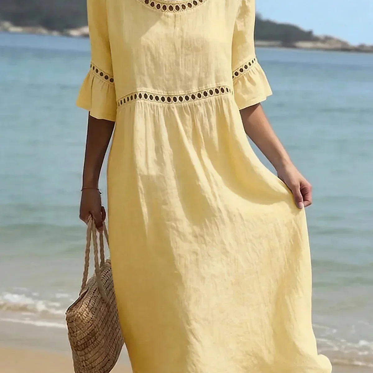 Enora - Vestido longo efeito ventre plano para Mulher