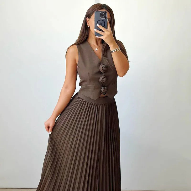Rosaire | Conjunto de colete floral e saia plissada