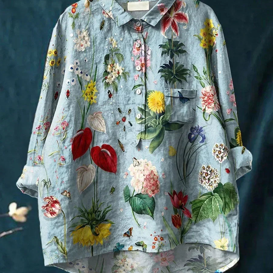 Fiorenza™ — Camisa Floral de Corte Largo