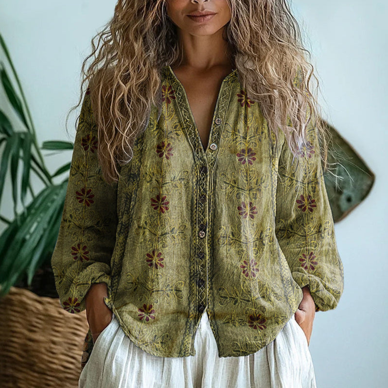 Ambre™ — Blusa com Estampado de folhas vintage