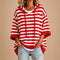Poncho Loredana de malha às riscas com capuz, vermelho