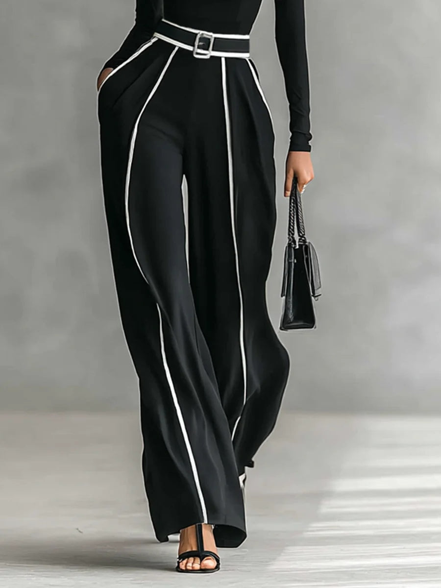 Enrica – Conjunto de Top com Gola Alta e Calças Largas com Cinto