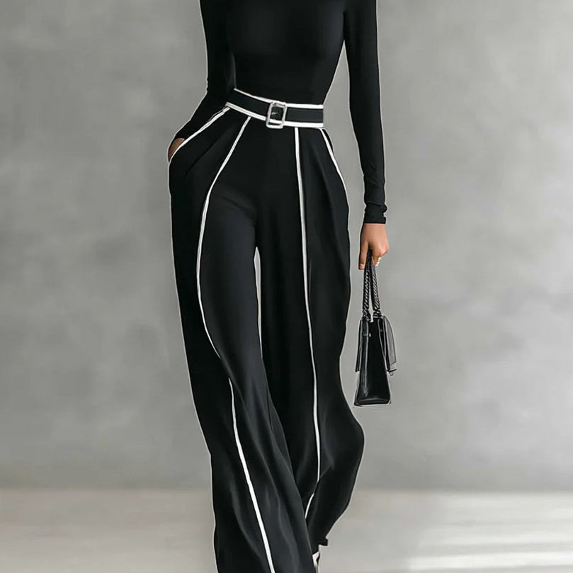 Enrica – Conjunto de Top com Gola Alta e Calças Largas com Cinto