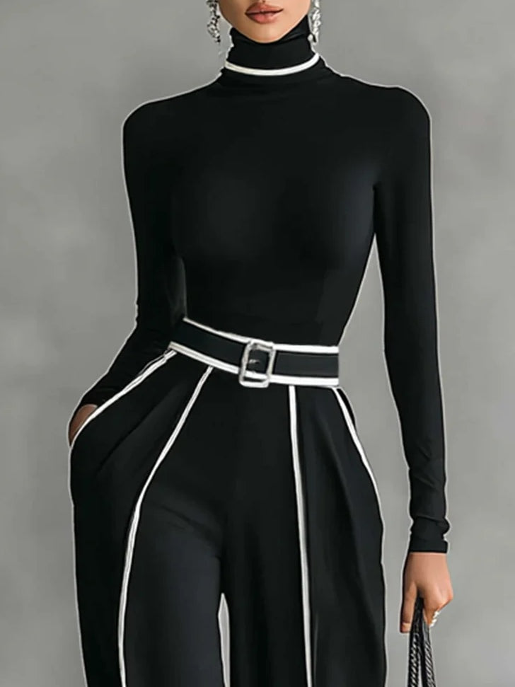 Enrica – Conjunto de Top com Gola Alta e Calças Largas com Cinto