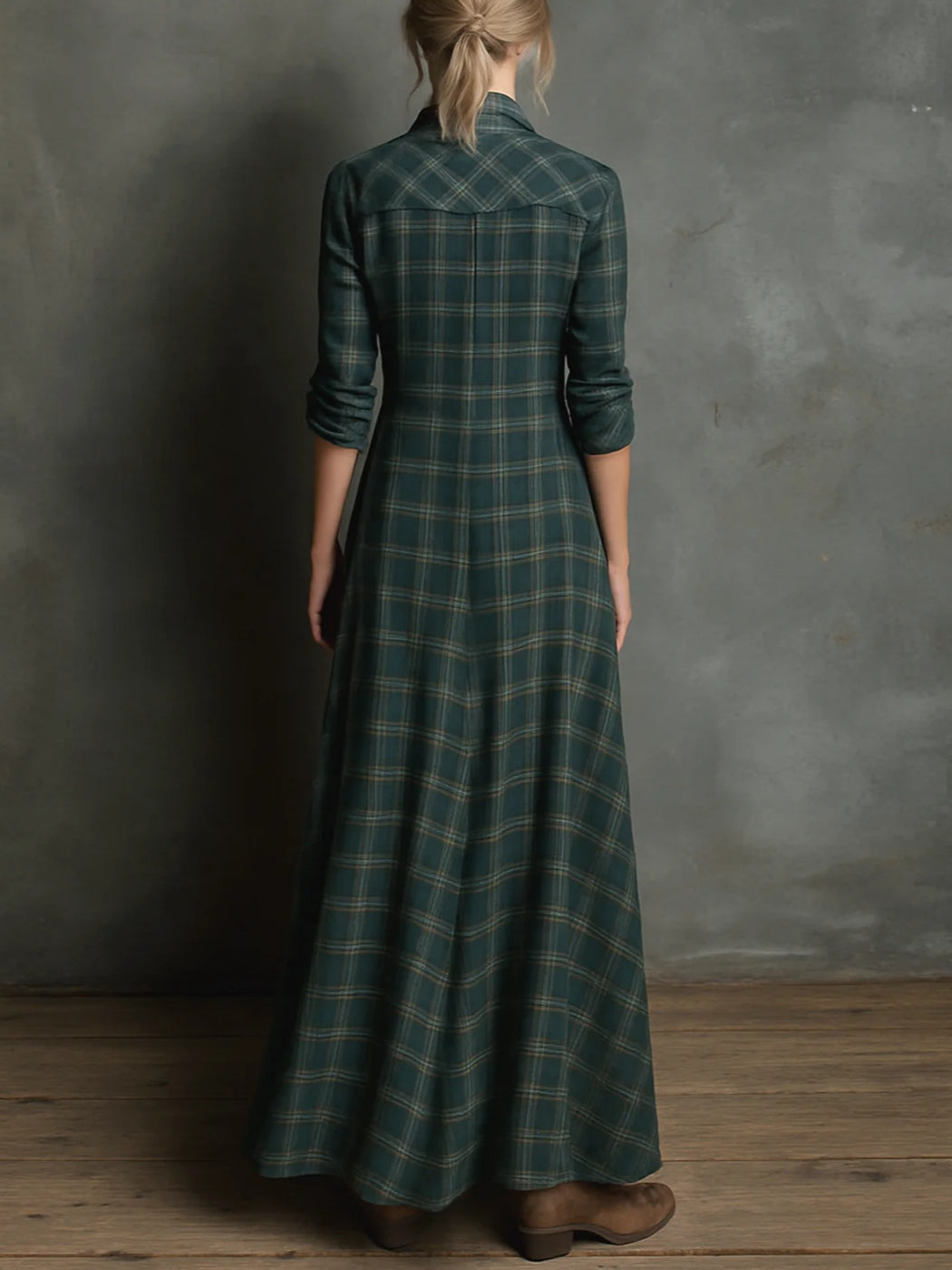 Elettra – Vestido Camiseiro Comprido em Xadrez