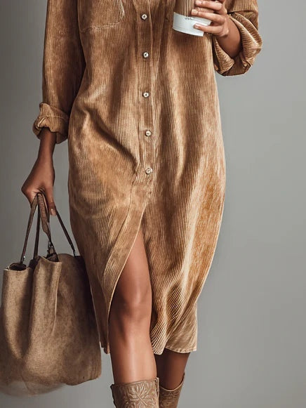 Bettina – Vestido Midi em Bombazina com Botões