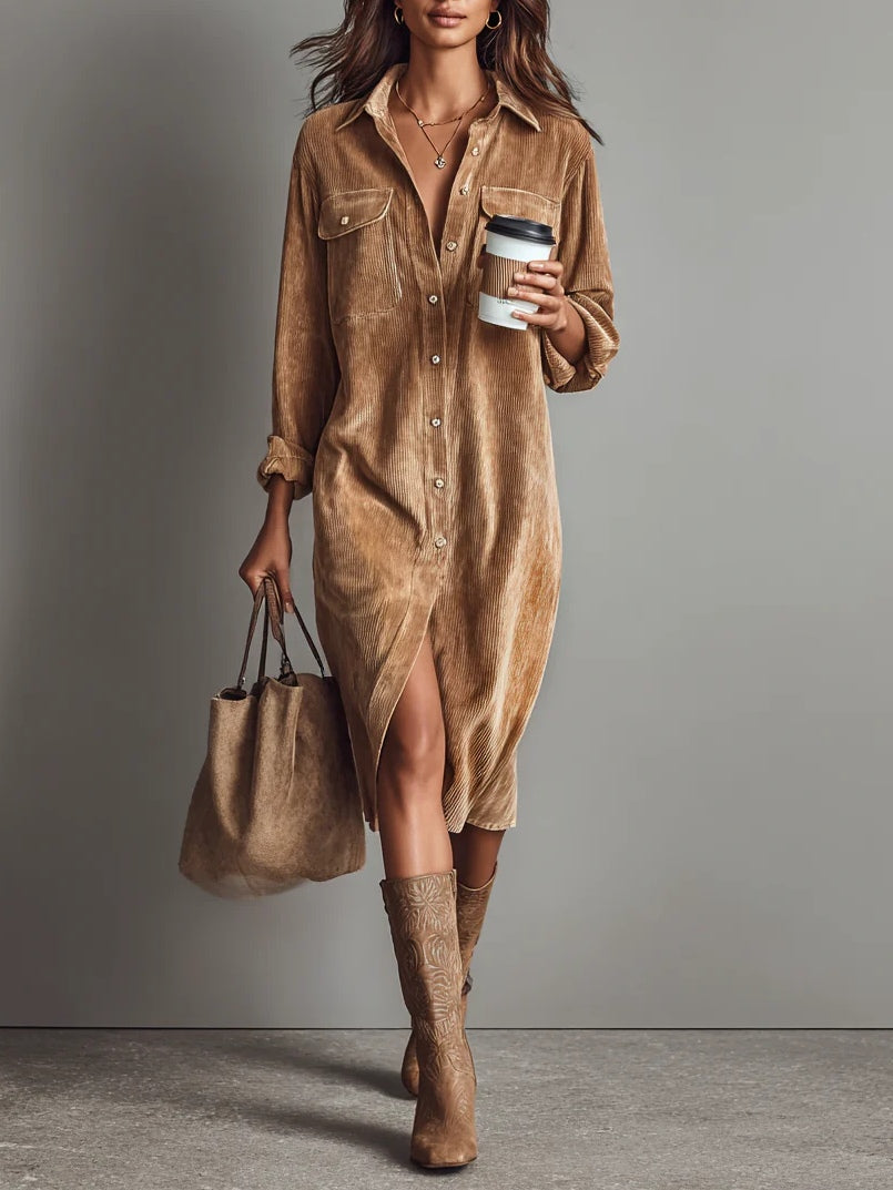 Bettina – Vestido Midi em Bombazina com Botões