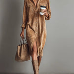 Bettina – Vestido Midi em Bombazina com Botões