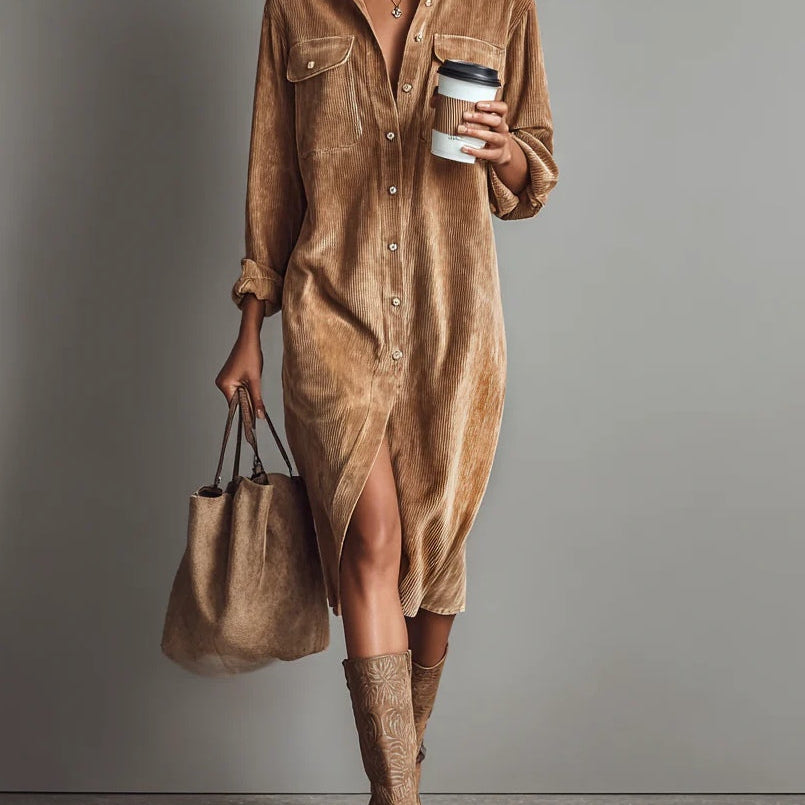 Bettina – Vestido Midi em Bombazina com Botões