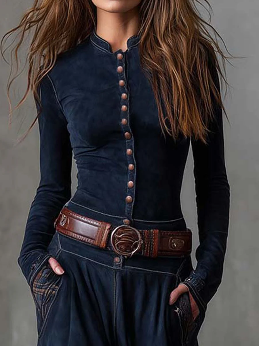 Aurelia – Vestido Comprido com Efeito Camurça, Painéis em Xadrez e Cinto