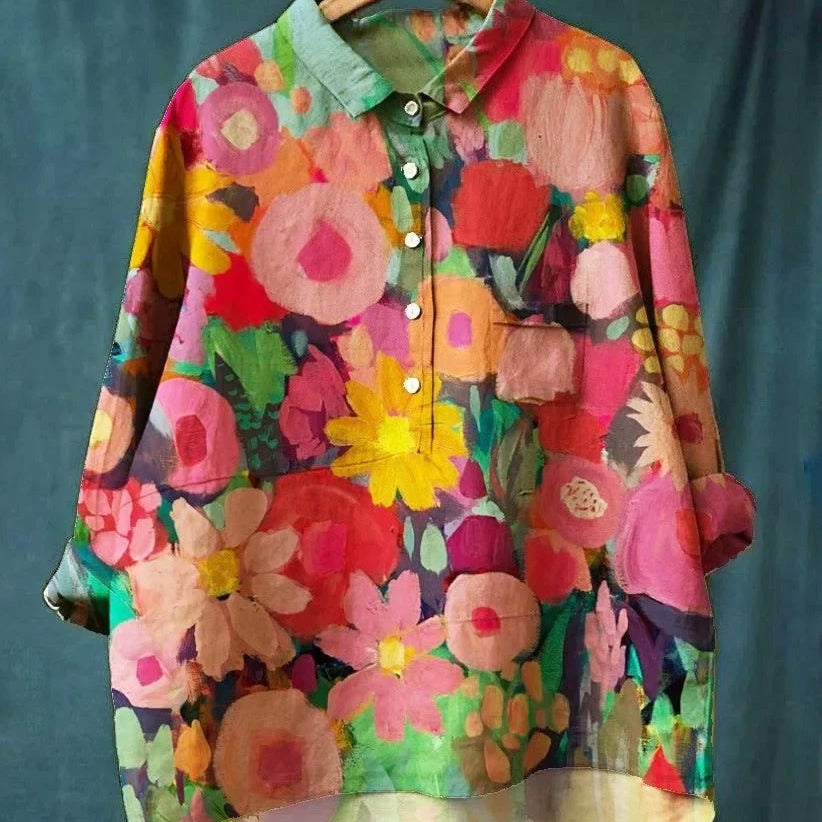 Fiorenza™ — Camisa Floral de Corte Largo