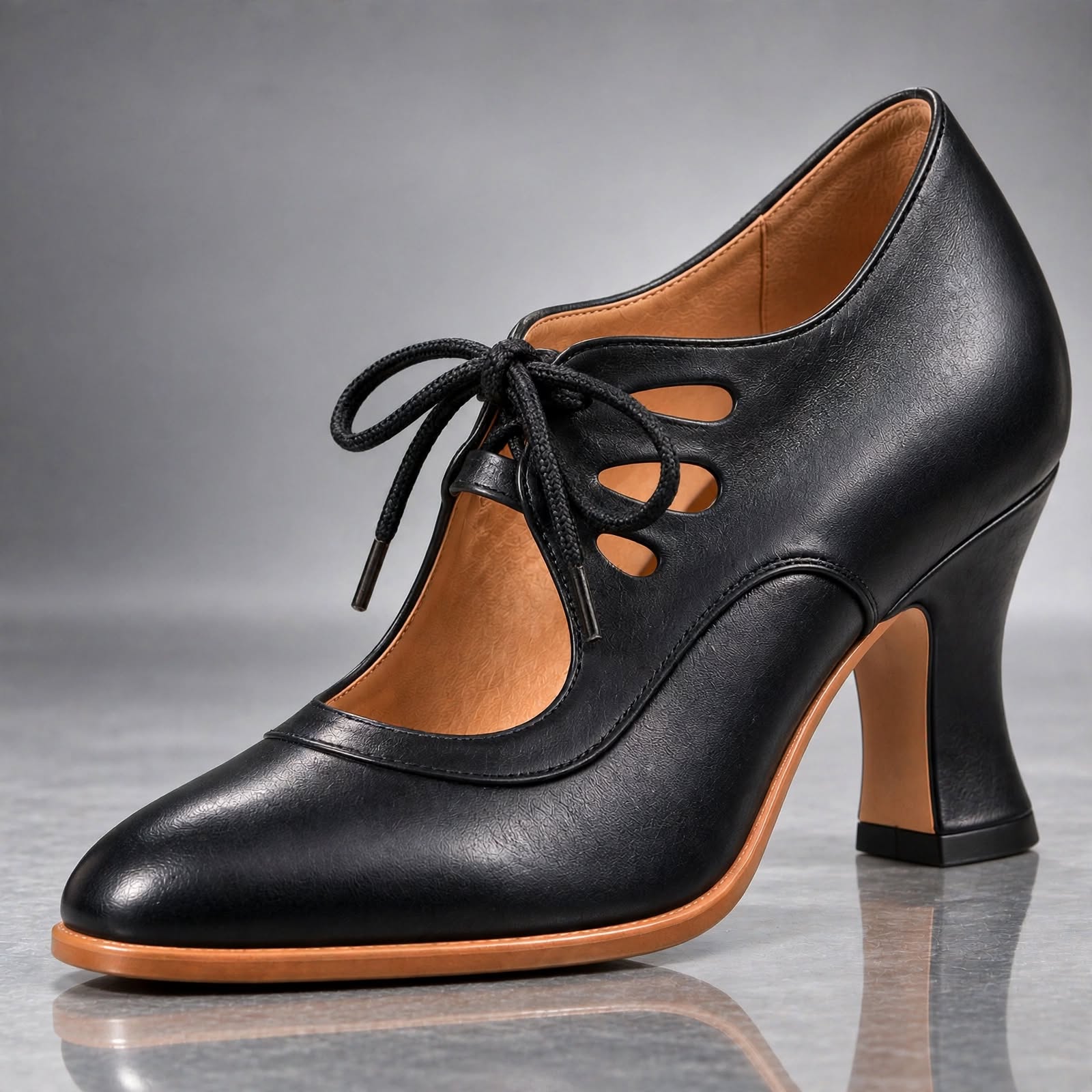 Sapatos de salto Audrey com atacadores em preto