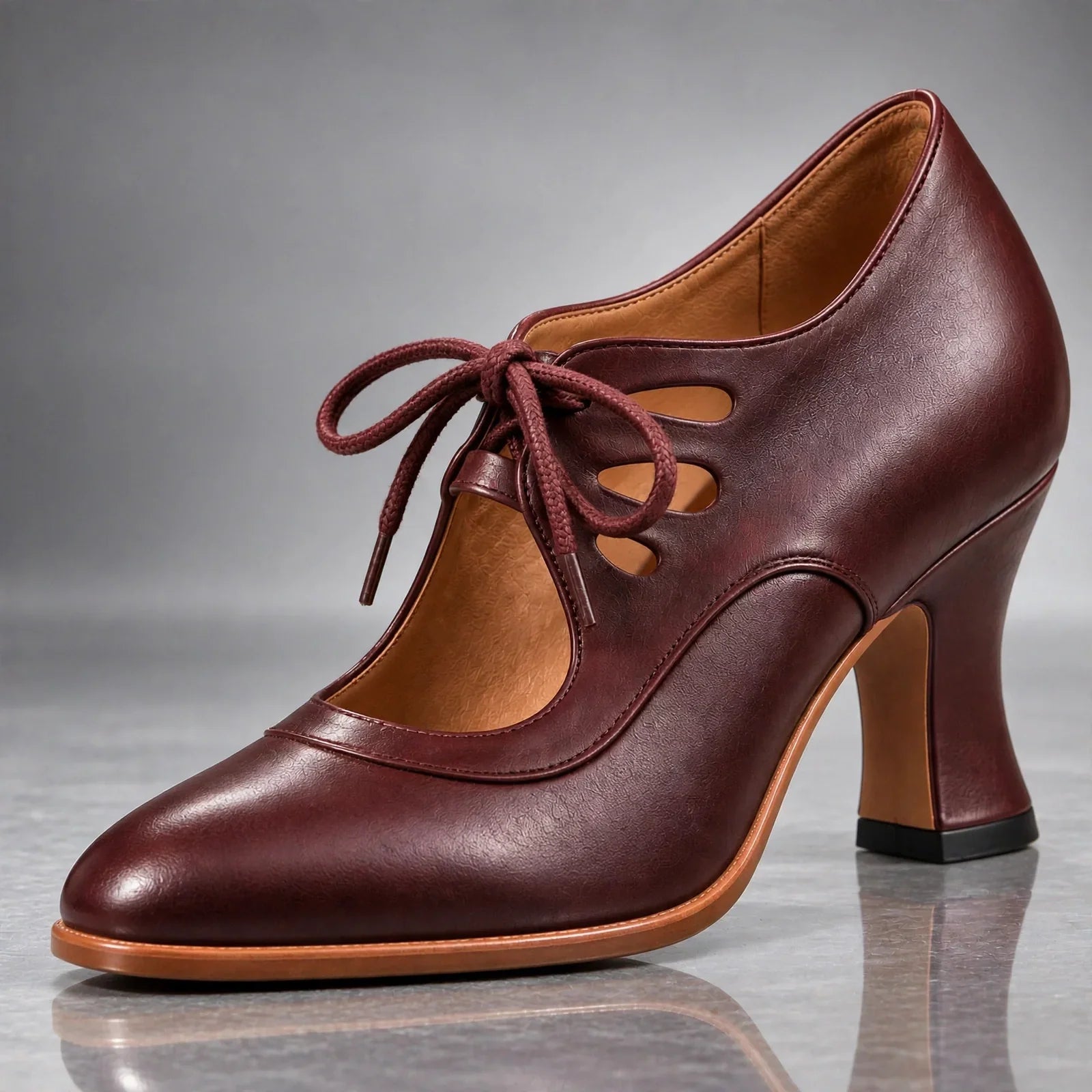Sapatos de salto Audrey com atacadores em bordeaux