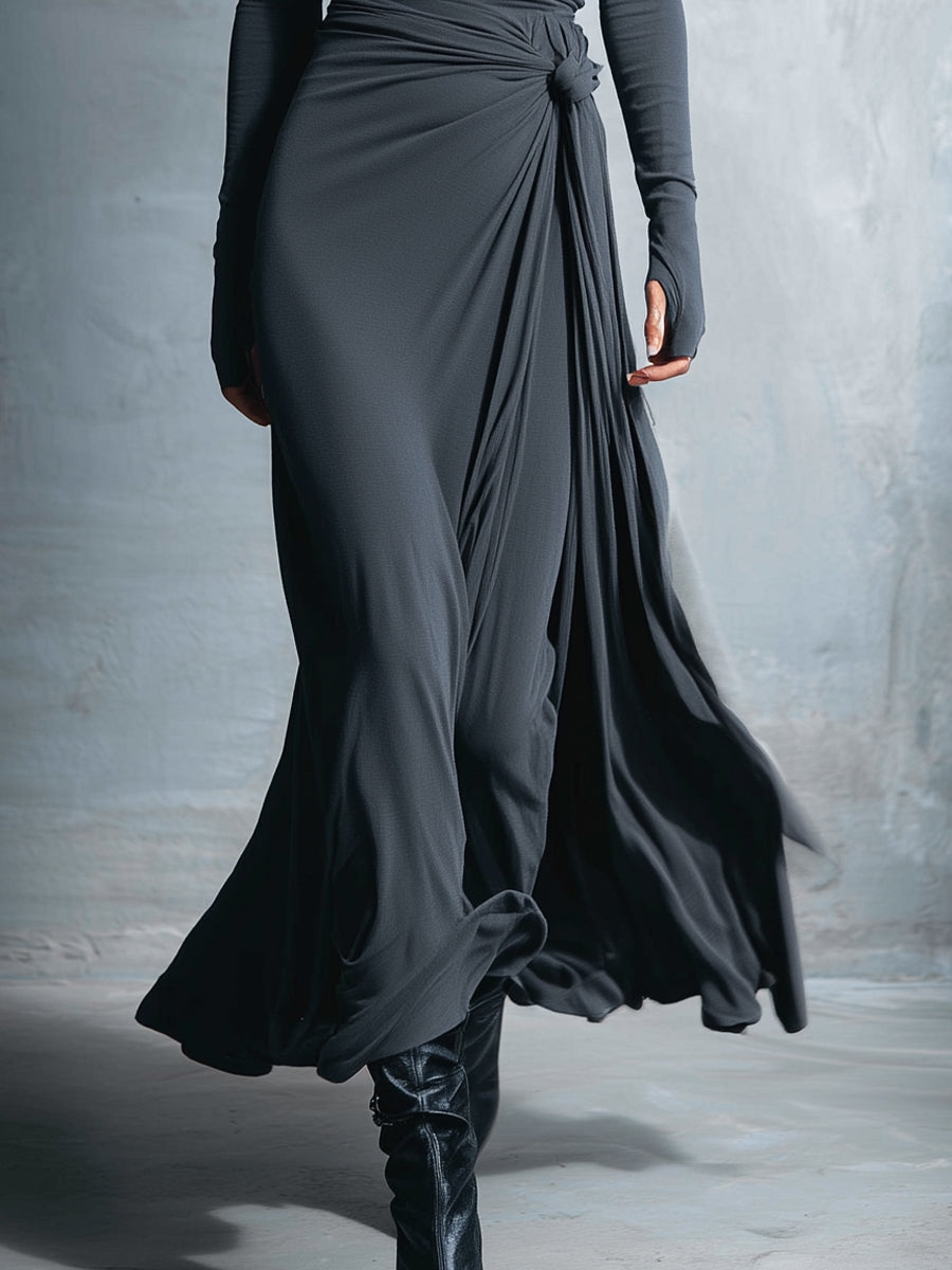Fernanda – Vestido Maxi Traçado com Nó Lateral