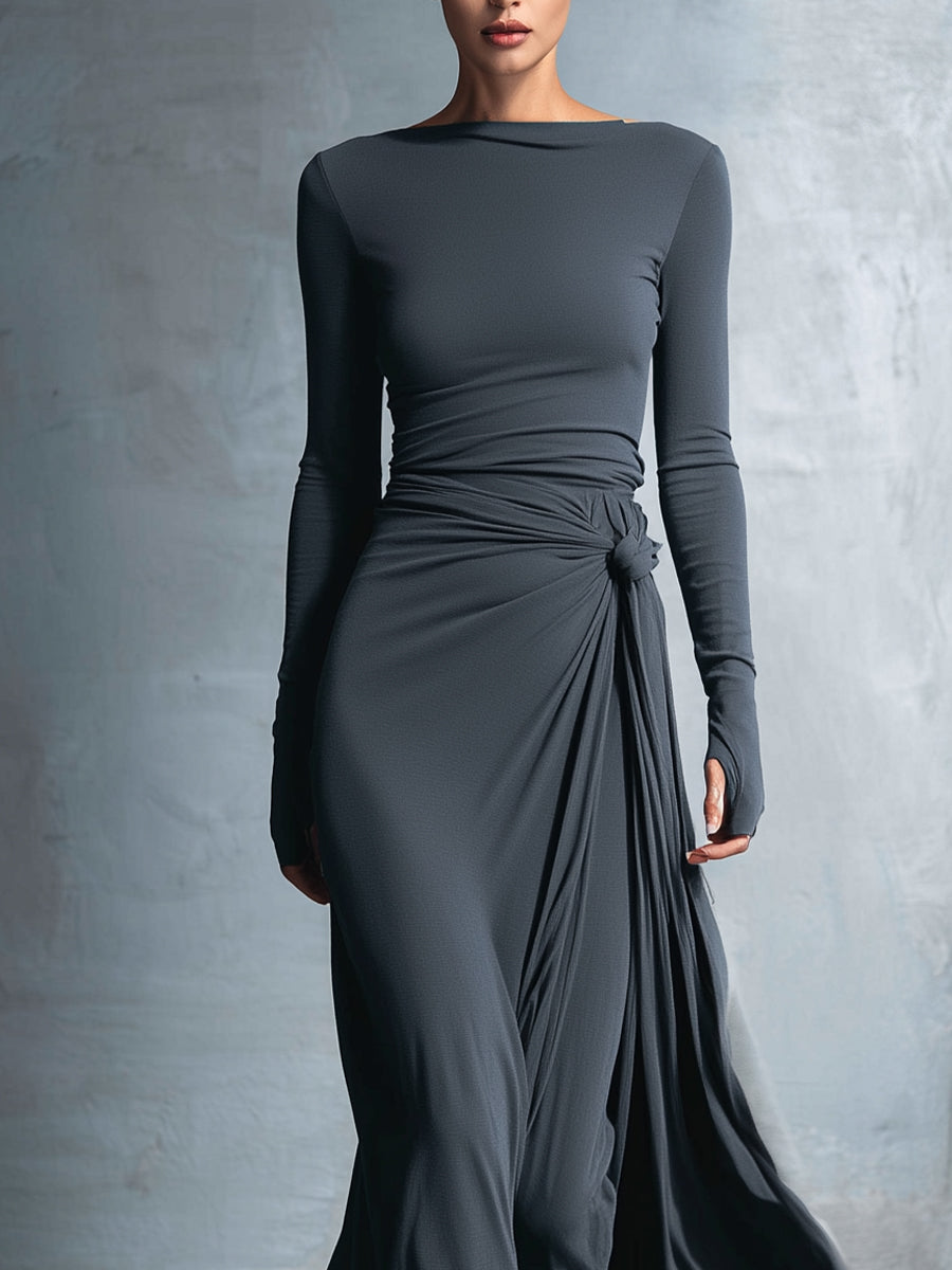 Fernanda – Vestido Maxi Traçado com Nó Lateral