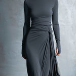 Fernanda – Vestido Maxi Traçado com Nó Lateral