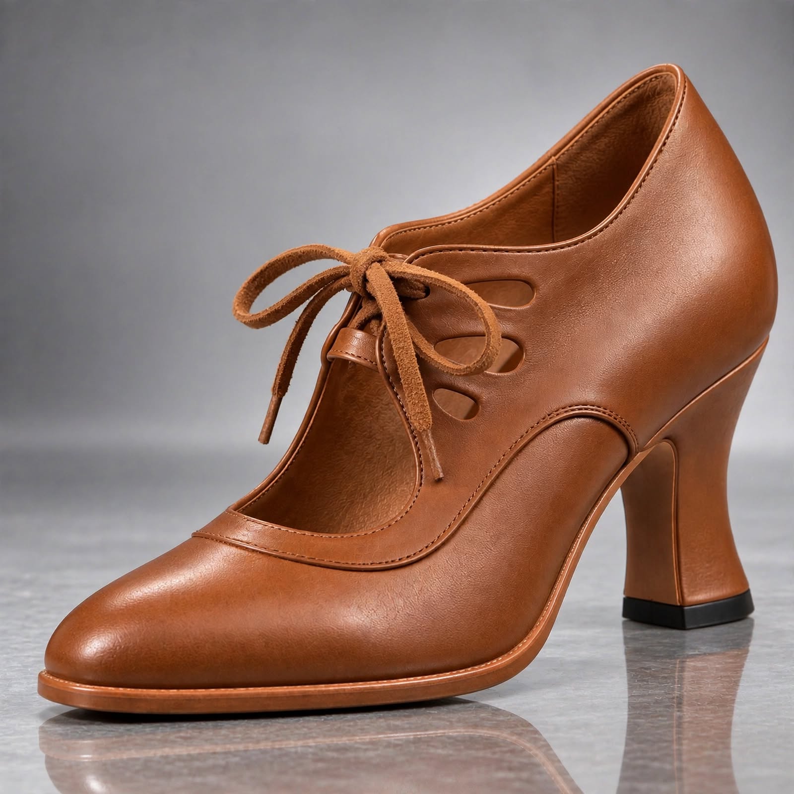 Sapatos de salto Audrey com atacadores em conhaque