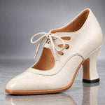 Sapatos de salto Audrey com atacadores em creme