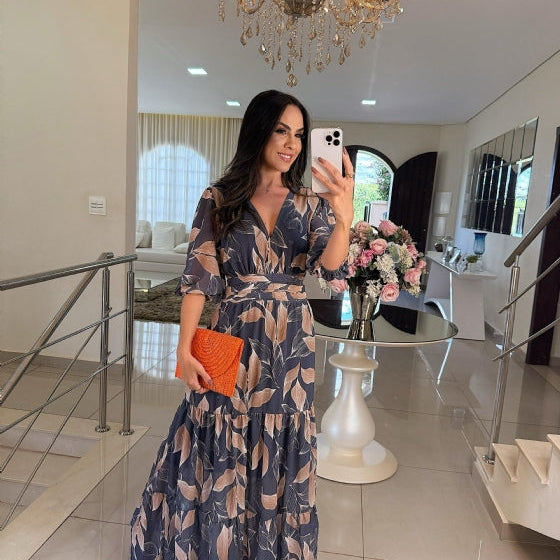CLAUDIA | Vestido longo floral com caimento confortável para dias elegantes