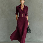 Claudia – Vestido Comprido Plissado com Lapela e Cinto