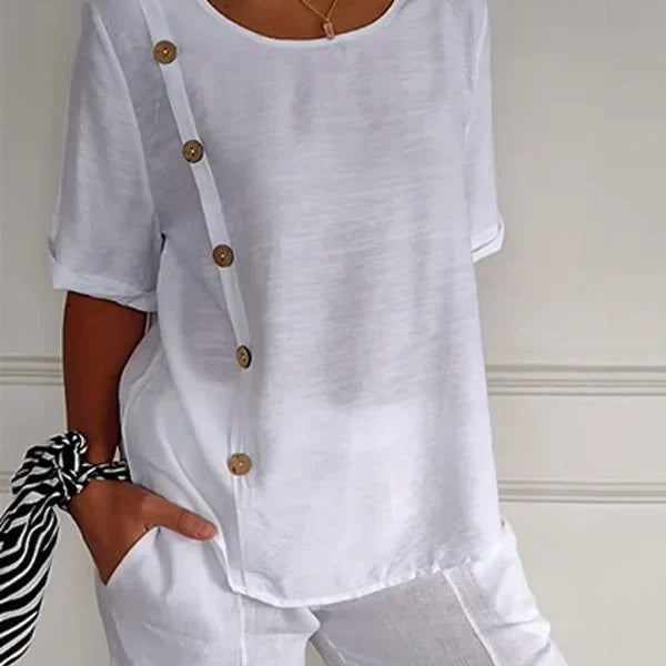 Sandra — Camisa casual com botões para mulher em algodão e linho