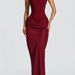 Fulvia – Vestido Maxi com Decote Quadrado e Saia em Cetim
