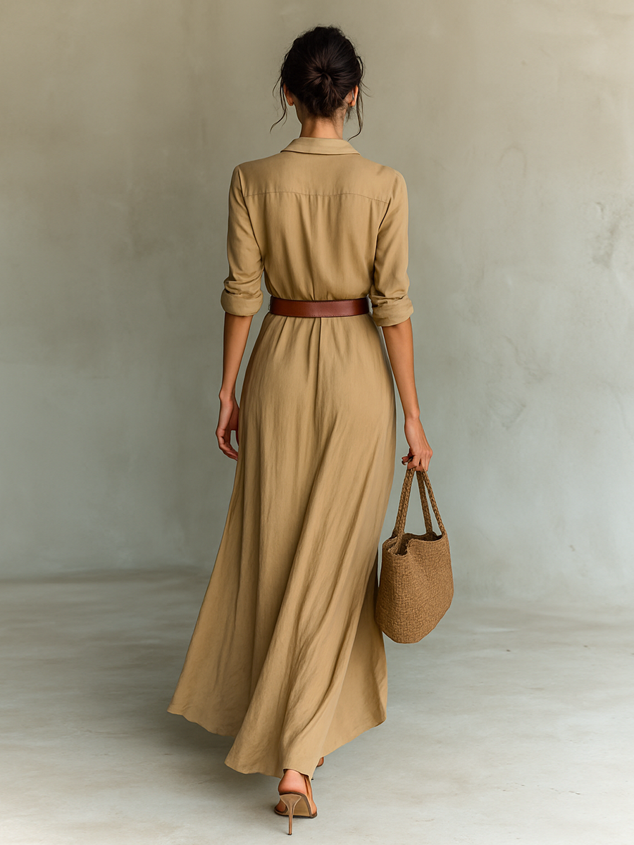 Edda – Vestido Comprido com Gola de Lapela