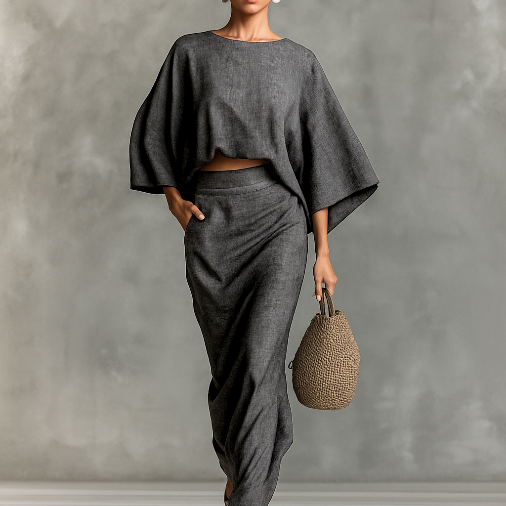 Norfa | Conjunto de blusa e saia em linho e algodão
